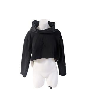 New Diane Ness Womens Size Medium Cowl Neck Crop Top Black Long Sleeves NWT